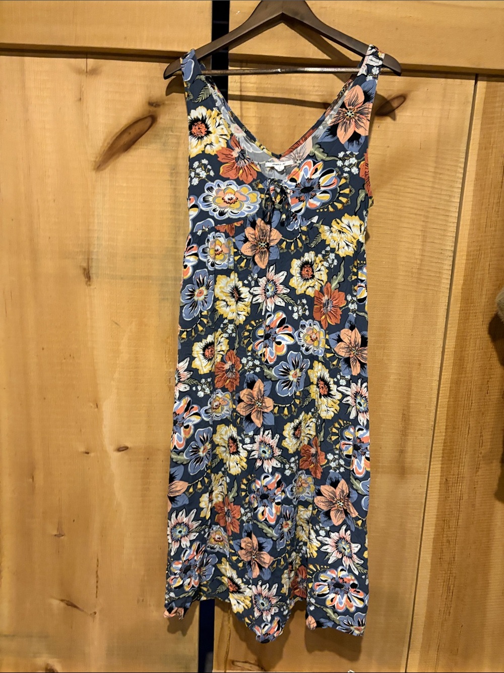 O'Neill Navy Floral Midi Dress with Peach and Yellow Blooms